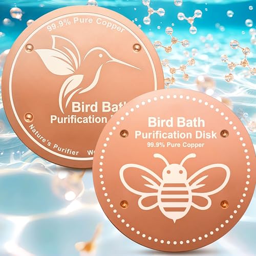 OICEME Bird Bath Purification Disc Pure Copper Outside Winter Solar Power Birdbath Deicer Cage Hanging Bowl Metal Deck Railing Glass Concrete Ceramic Stone Ground Water Bird Bee - color: Gold 2PCS Bird&Bee