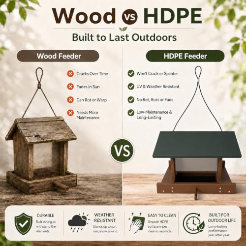 Bird Feeders for Outdoors Hanging, Recycled HDPE Bird Feeder with 2.2 LB Capacity, Clear Seed Reservoir, Flip-Top Roof for Easy Refilling, No Assembly Required, Weatherproof Wild Bird Feeder