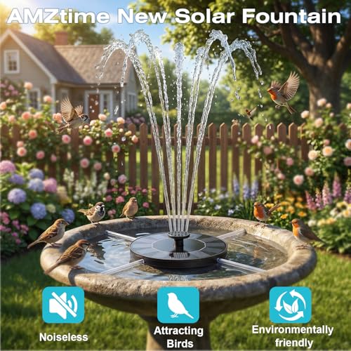 AMZtime 1.4W Solar Bird Bath Fountain with 4 Fixed Rods with Upgraded Panel | Solar Fountain Pump Solar Powered Floating Water Fountain Pump for Bird Bath, Ponds, Garden, Fish Tank and Outdoor - size: 1.4W