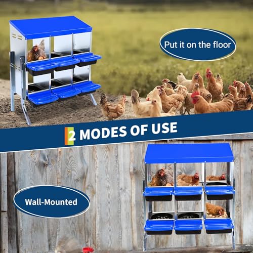 Chicken Nesting Box, 6 Compartment Roll Away Design for High-Volume Egg Collection and Easy Wall Mounting with Metal Legs - color: Blue, size: 6 holes with legs