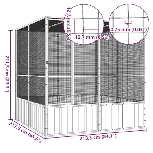 vidaXL Bird Cage Gray 84.1"x85.6"x83.3" Galvanized Steel | Made to withstand the weather, Protects from rain, snow, and UV rays, Keeps your pets securely inside