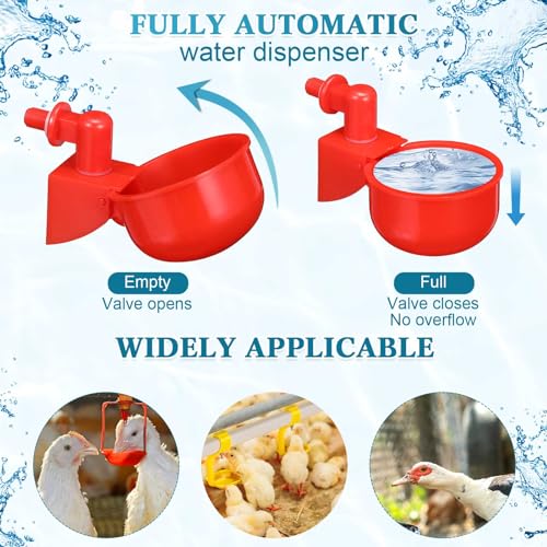 58 Pcs Automatic Chicken Waterer System Set, Chicken Watering System Kit with 16 Water Cups, 1/2" PVC Tee Fitting and Other Parts, Watering Complete Set for Turkey Duck Poultry Pigeon Quail