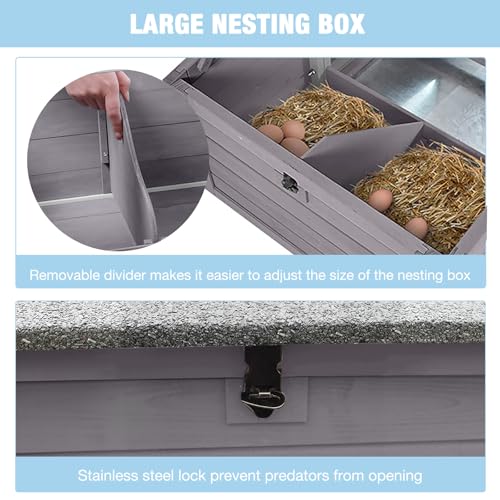 Mobile Chicken Coop with Wheels, Large Wooden Hen House with Run, Chicken Tractor with Waterproof Roof, Nesting Box & Pull-Out Tray, Outdoor Poultry Cage for Backyard Chickens/Rabbits (Grey) - color: Grey