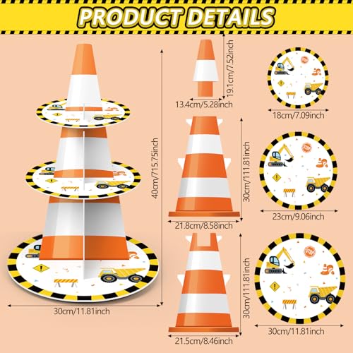 3 Tier Construction Theme Cupcake Stand Decoration Truck Birthday Party Cupcake Tower Dump Truck Car Dessert Holder for Construction Baby Shower Birthday Party Supplies - style: Construction