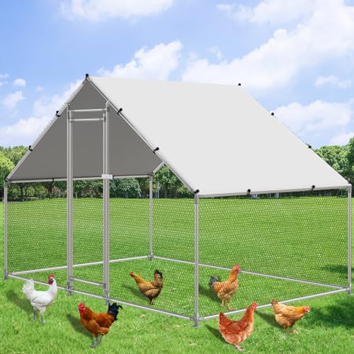 NUGRIART Large Metal Chicken Coop Walk-in Poultry Cage Hen Duck Run House with Waterproof & Anti-UV Cover Galvanized Rabbits Habitat Spire Shaped Cage for Outdoor Yard Farm Use - size: 6.56' L x 9.8' W x 6.56' H