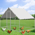 NUGRIART Large Metal Chicken Coop Walk-in Poultry Cage Hen Duck Run House with Waterproof & Anti-UV Cover Galvanized Rabbits Habitat Spire Shaped Cage for Outdoor Yard Farm Use - size: 6.56' L x 9.8' W x 6.56' H