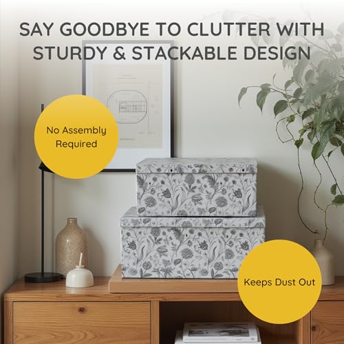 Soul & Lane - Modern Meadow Decorative Storage Boxes with Lids, Set of 3 | Large Nesting Cardboard Keepsake Boxes for Memories, Photos and Gifts, Pretty Modern Floral Containers for Home Decor - color: Modern Meadow