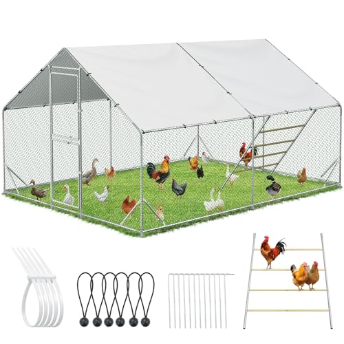 ACEPIC 10x13x6.5ft Metal Chicken Coop with Roosting Perch & Security Lock | Walk-in Poultry Cage with Waterproof & UV Resistant PE Top, Predator-Proof Hen Run - size: 118.11"L x 157.48"W x 78.74"H