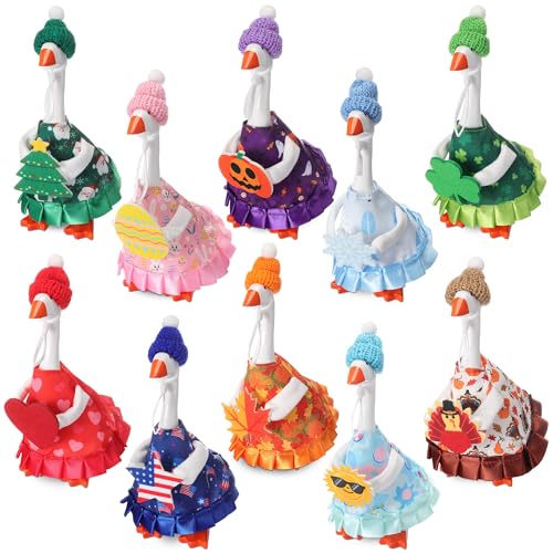 Weysat 10 Set Goose Outfit Felt Magnetic Desk Decor,Hats Style,Fabric | Desk Goose Cloth Table Decor Gifts, 7 Inch Holiday Goose Costume, Geese Summer Fall Halloween Christmas Winter Outfits - style: Hats Style