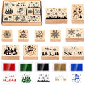 JarThenaAMCS 11 Pcs Winter Wooden Rubber Stamps Snowflake Snowman DIY Craft Stamps for Christmas Xmas Scrapbooking Cards Making - style: Winter