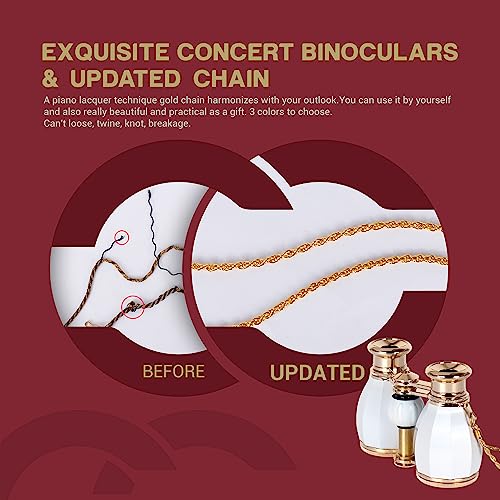 ESSLNB Opera Glasses Binoculars for Women Adults 4X30mm Theater Glasses Compact Binoculars for Theater and Concerts Antique with Case Removable Chain White - color: White