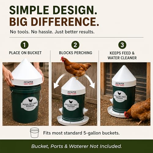 Poultry Pro Roost Guard, Weatherproof (Bucket, Port & Waterer Not Included) As Seen on Shark Tank, Anti-Roost for 5 Gallon Buckets, Prevents Roosting, Keeps Chicken Waterer & Chicken Feeder Clean