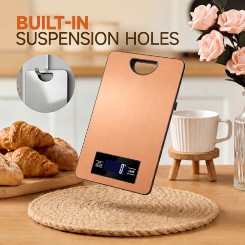Food Scale, Digital Kitchen Scale with Hanging Loop, 11lb Baking Scale | 1g Accuracy, g/oz,etc.5 Unit Conversion, Tare Function, Fingerprint-Resistant Steel, Suitable for Cooking, Baking ,Meal Prep - color: Rose Gold