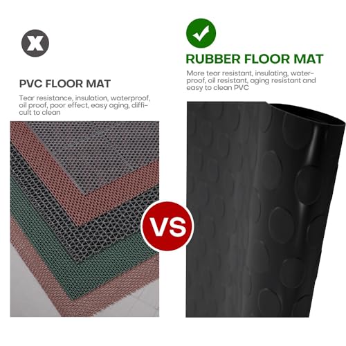 Heavy Duty Coin-Grip Rubber Flooring Roll, 4' x 8', 1/8" Thick, Black, Waterproof, Anti Slip, Safety Floor Protector Mat for Garage, Workshop, Bench, Cellar, Trailer, Mews, Cowshed