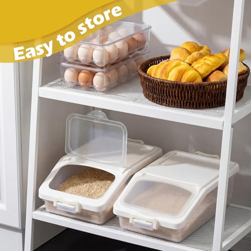 3 Pcs Rice Storage Container 11 lb Airtight Flour Container with Wheels Measuring Cup Clear Pet Food Dog Cat Birds Food Bin Grain Cereal Organizer Box for Dry Baking Supplies (White) - color: White
