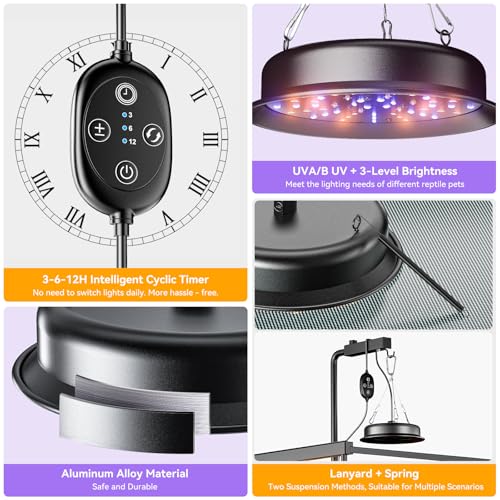 UVB Light for Reptiles, TFNN LED Reptile Light Fixture with Timer & Dimmable, Full Spectrum UVA UVB Reptile Lamp for Bearded Dragon Turtle Lizard Gecko Snake (18W)