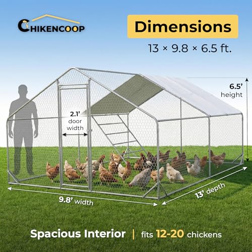 Efficraft Large Walk-in Chicken Coop, 13 x 9.8 x 6.6 ft, Cover & Perch | 13 x 9.8 x 6.6 ft walk-in poultry run with reinforced frame, waterproof cover, and eucalyptus roosting perch. - size: 158.0"L x 118.0"W x 80.0"H