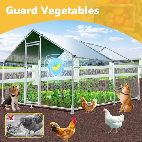 Large Chicken Coop Metal Chicken Runs for Yard with Cover Outdoor Pet Pens Poultry Cage Duck Rabbit House Backyard Use - size: 156.0"L x 118.1"W x 78.7"H