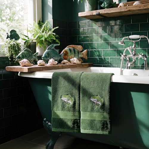SmoothNovelty 2 Pcs Fishing Hand Towels for Bathroom Decor 14x29 Inch | Embroidered Bathroom Hand Towels, 100% Cotton, Soft Absorbent, Spring Summer Bathroom Kitchen Decor - style: Fishing Hunting