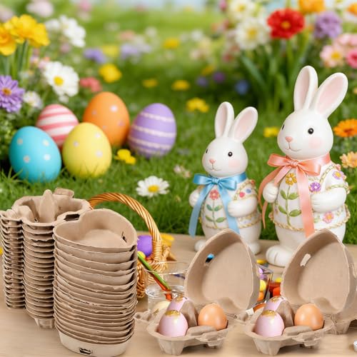 20Pcs Heart Shaped Eggs Cartons for Easter，3 Count Natural Paper Pulp Egg Tray with Jute Rope,Reusable Cardboard Holds 3 Eggs for Kitchen Holiday Gifts Market Farm