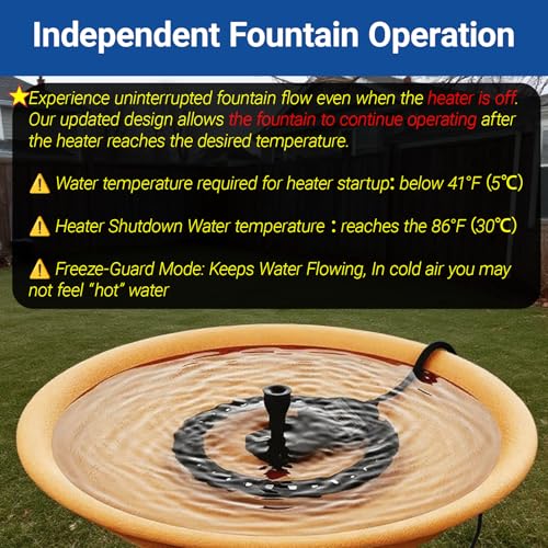 Upgrade Bird Bath Heater De-icer with Fountain Water Pump 200W Heated Bird Baths for Outdoors in Winter Thermostatically Controlled Upgrade 6ft Chew-Proof Cord for Garden Patio Backyard