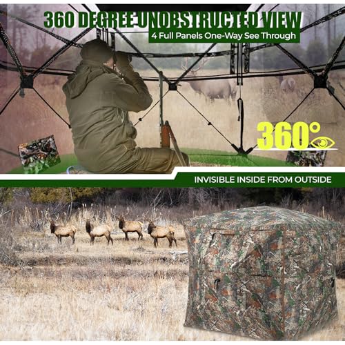 Portable Hunting Blind - 270°/288°/360°See Through with Floor Mat Dual Door - size: 360° Flip-Up Door(2-3 Person)