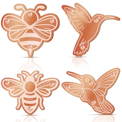 4 Pack Pure Copper Disk for Bird Bath Water Cleaner,Bee | Triple-point Support, Outdoor Bowl Purification, Algae Prevention Safe, Pure Copper Discs, Flower Petal Design Shapes - size: Bee