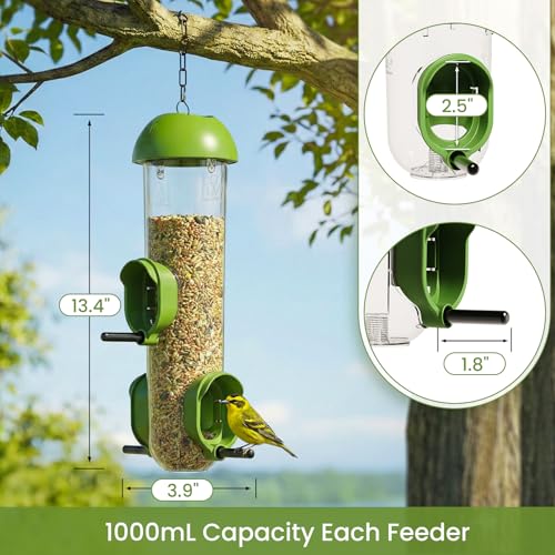 LONA Bird Feeders for Outdoors 2 Pack, Tube Bird Feeder Weatherproof with Multiple Hanging Methods, Wild Bird Feeding Silo for Outside, 3 Port - size: 3 Ports ×2