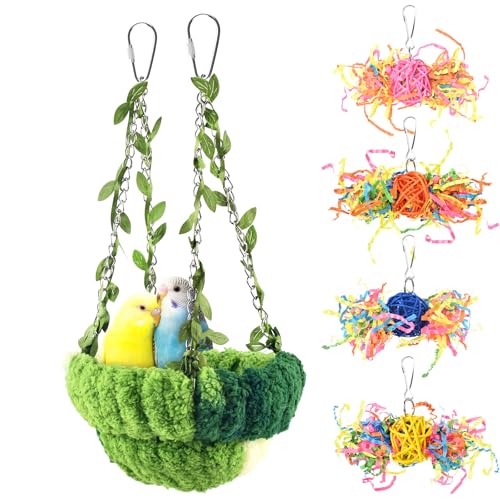 KATUMO Conure Nest, Bird Breeding Bed Cockatiel Snuggle Nest Parakeet Swing Bed for Small Pets, Size Large - color: Green, size: 6.7"L x 6.7"W x 3.5"Th