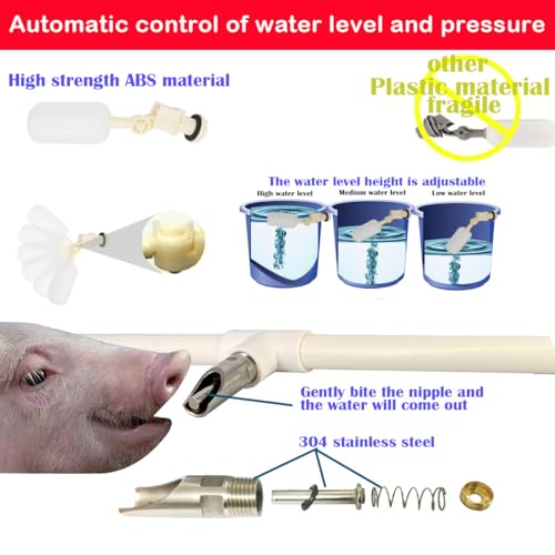 Complete Set Pipeline Stainless Steel Pig Waterer System,Pig Waterer Nipples with Water Tank Connector,Automatic Pig Nipple Water Drinker,Pig Nozzle Nipple Drinker,Pig Water Nipple for Hog Piglet Goat