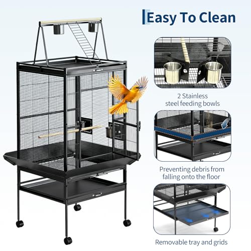 Garvee 68" h Large Bird Cage, Rolling Play Top Parakeet Cage, Big Bird Cages for Parrots, Parakeets, Cockatiels, Conures, Budgie, Lovebird