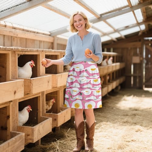 CUTHOLLOW Egg Collecting Apron for Adlut, Housewife, 18 Deep Pockets Hen Egg Gathering Holding Apron with Elastic Closures - style: Omelette