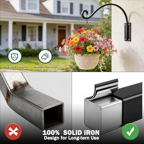 Heavy Duty 12 Inch Plant Hangers Bracket Outdoor 2 Pack Bird Feeder Hanger | 50LBS Capacity, Rust-Proof Metal Wall Hook, Outdoor Hand-Forged, For Hanging Plants, Bird Feeder, Wind Chime, Flower Baskets - size: 12in-2Pack