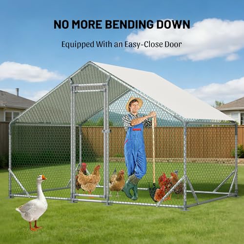 Metal Chicken Coop 26×10×6.56FT,Chicken Run Pen with Spire Roof,Water-Proof and UV-Proof Cover,Secure Mesh Walk-in Hens Fence with Lockable Door,Poultry Cage for Small Animal Like Hens,Ducks,Rabbits - size: 312.0"L x 81.0"W x 81.0"H
