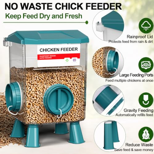 Chicken Feeder and Waterer Set, Automatic No Waste Poultry Feeding System, 17 lb Feeder & 7L Waterer, 4-in-1 Chicken Coop Kit with Vegetable Holder for Chickens, Ducks & Quail