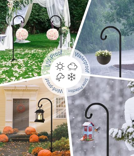 92 inch Outdoor Shepherd Hook with Upgraded 7 Prong Base (1 Pack), Adjustable Heavy Duty Garden Hanging Stake for Bird Feeder Solar Light Plant Hanger Wedding Decor, Matte Black - size: 92IN-1PACK