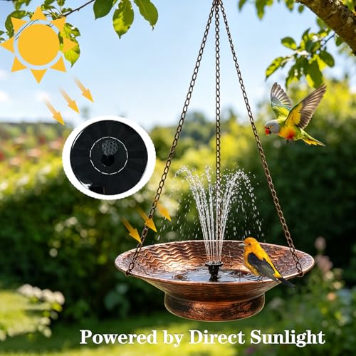 12.6" Hanging Solar Bird Bath Metal for Outside Bronze | Hanging Bird Bath with Solar Fountain, Hanging Birdbath Bubbler for Outdoors Backyard Patio Garden Decor - color: Bronze