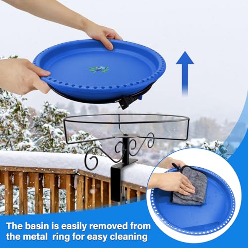 Lovppy Heated Bird Baths for Outdoors for Winter, 100W Heated Bird Bath Water Heater with Thermostatically Controlled, Heated Bird Bath for Deck Railing Outside Garden Patio Yard (Blue) - color: Blue