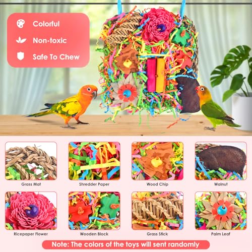 KATUMO Bird Toys, Parakeet Toys Bird Grass Mat Parrot Shredder Toys Lovebird Forage Toys for Cockatiel Conure Lovebird Parakeet Small-Medium Birds | Natural Grass Mat Toy Satisfies Birds Chewing & Foraging, Easy Hanging, Perfect for Small Medium Birds - c