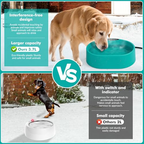 Large Heated Water Bowl for Dogs & Cats Outside, 3.7L Heated Dog Bowl | Heated Dog Water Bowl for Birds,Chicken Water Heater -Keep Water Warm in Winter,35W Thermostatic Control and Anti Chew Cord - size: Oval 3.7 Litres