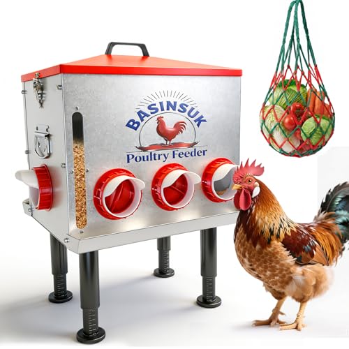 10Gal 55lb Automatic Chicken Feeder, 8 Port No Waste Chicken Feeders Rat-Proof Large Metal Poultry Feeder with Window & Catchment Tray, Adjustable Legs Waterproof Rust-Proof for Coop Outdoors