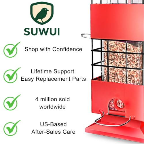 Squirrel Proof Bird Feeder, 3.5Lbs Metal Wild Bird Feeders Anti Squirrel with 4 Feeding Ports for Garden Bird Feeding Station Outdoors Hanging, Pigeon Resistant, Easy to Clean & Refill (Red) - color: Red