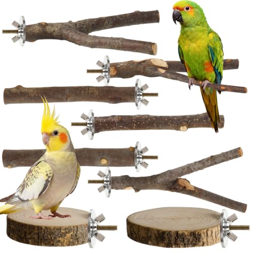 8 Pack Natural Wood Bird Perches for Cage, Wooden Parrot Perch | Wooden Parrot Stand Platforms, Hardwood Branches, Climbing & Chew Toy for Bird Cage Accessories, Ideal for Parakeets, Budgies - size: Medium Size-8 Pack