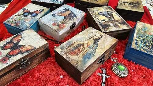 RK Collections Our Lady of Guadalupe Virgin Mother Mary Rosary Box. Vintage Woodem Prayer Box for Religious Gift. Trinket case Holder (6.5 x 4.25 x 2.25 inches) - style: Mother Mary/Lady of Guadalupe