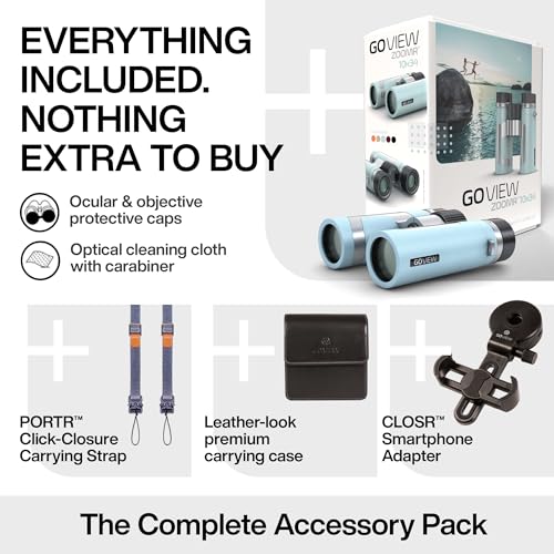 ZOOMR 10x34 Binoculars for Adults, BAK4 Prism - Miami Blue | Lightweight, Fully Multi-Coated Optics, Smartphone Adapter Compatible, Waterproof IPX5/6 PORTR™ Strap with Easy Click Closure - color: Miami Blue
