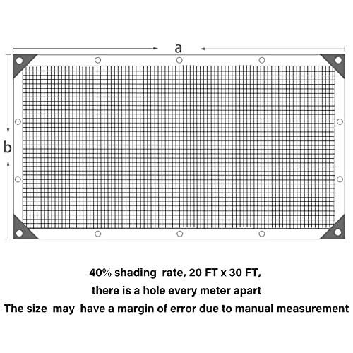 winemana 40% Black Shade Cloth, 20 x 30 FT Durable Mesh Tarp with Grommets, Resistant Garden Sun Shade Netting, Shading Antifreezing for Pergola, Greenhouse, Plants Growing, Chicken Coop - size: 40%-20 FT x 30 FT