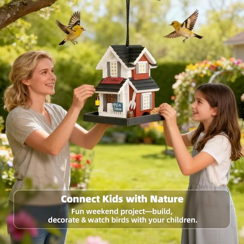 MEWANG Nature's Elegance Bird Feeder - Wooden Bird House, Exquisitely Crafted, Beautifully Decorative & Hang for Backyard Wildlife(White) - color: White