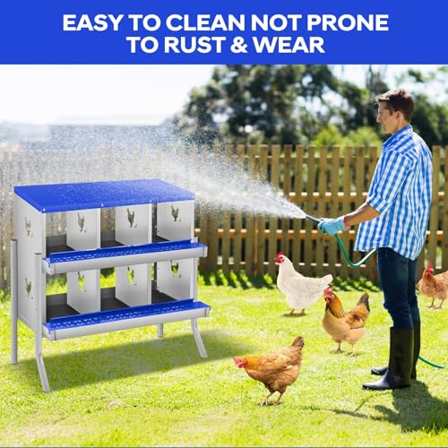 Garvee Chicken Nesting Box, 6 Compartments Nesting Box for Chickens, Galvanized Steel Chicken Laying Box for Easy Egg Collection, Wall Mounting - color: Blue | 6 Compartments+legs