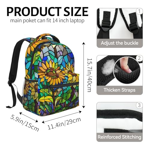 Stained Glass Sunflower Backpack for Women Teen Girls School Laptop College Blue and Yellow Floral Backpacks for Gifts Travel Hiking Work Camping, Polyester Lightweight Colorful Bookbag Back Pack - color: Sunflower47