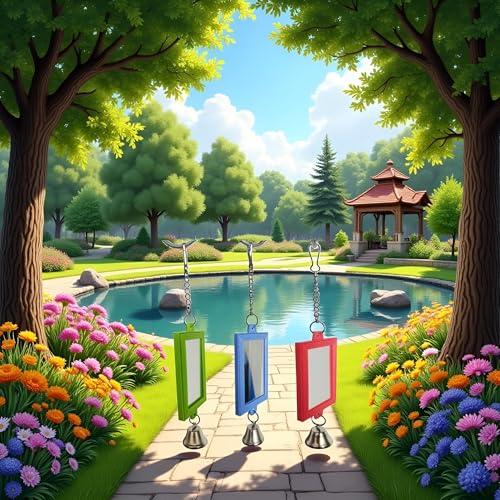 1Pc Random Color Pet Bird Mirror with Bell Interactive Parrot Toys for Budgies Parakeets Conures, Pet Supplies